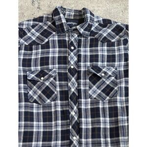 Wrangler Quilted Shirt‎ Jacket Flannel Pearl Snap Blue Plaid Shacket Padded Sz M